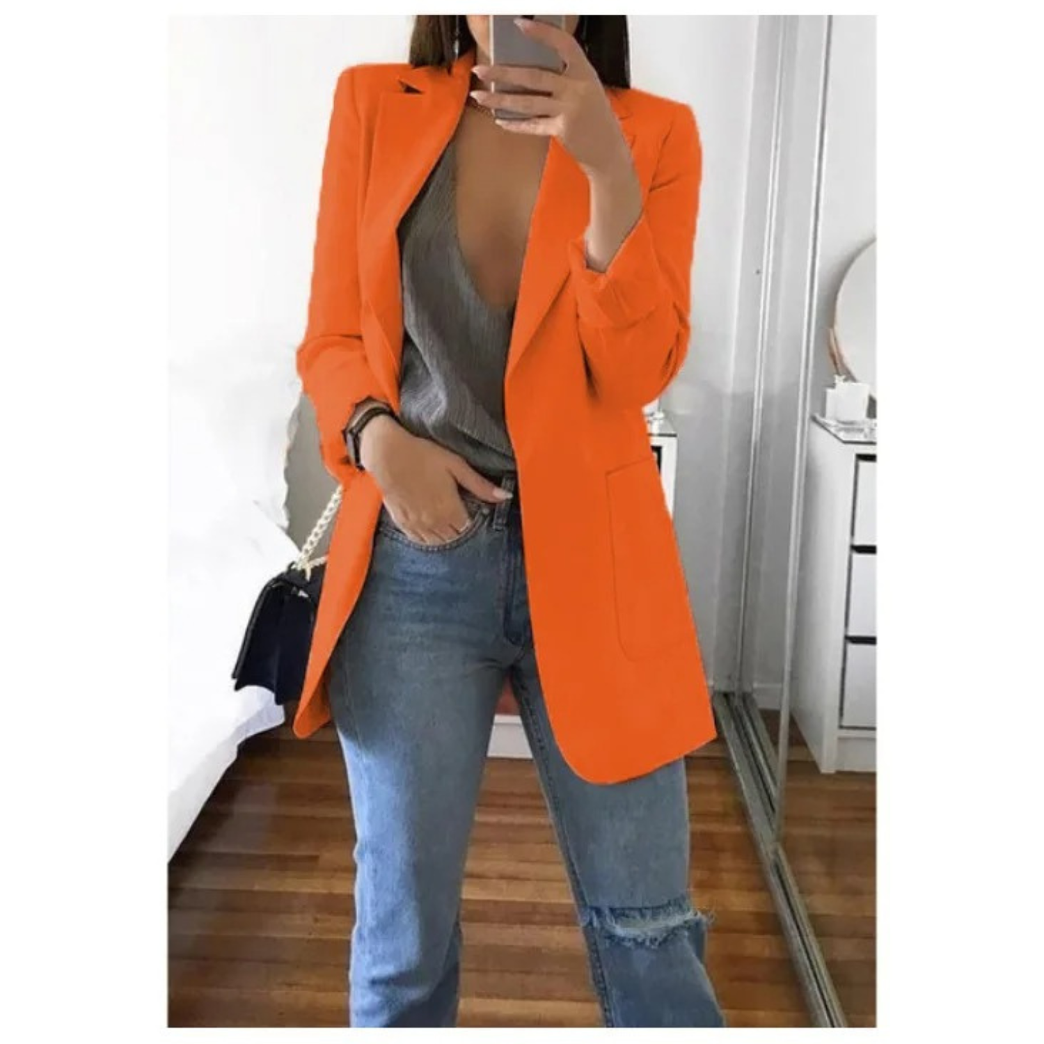Eleganter gemusterter Doppelreiher-Blazer für Damen – Ideal für stilvolle Büro-Outfits