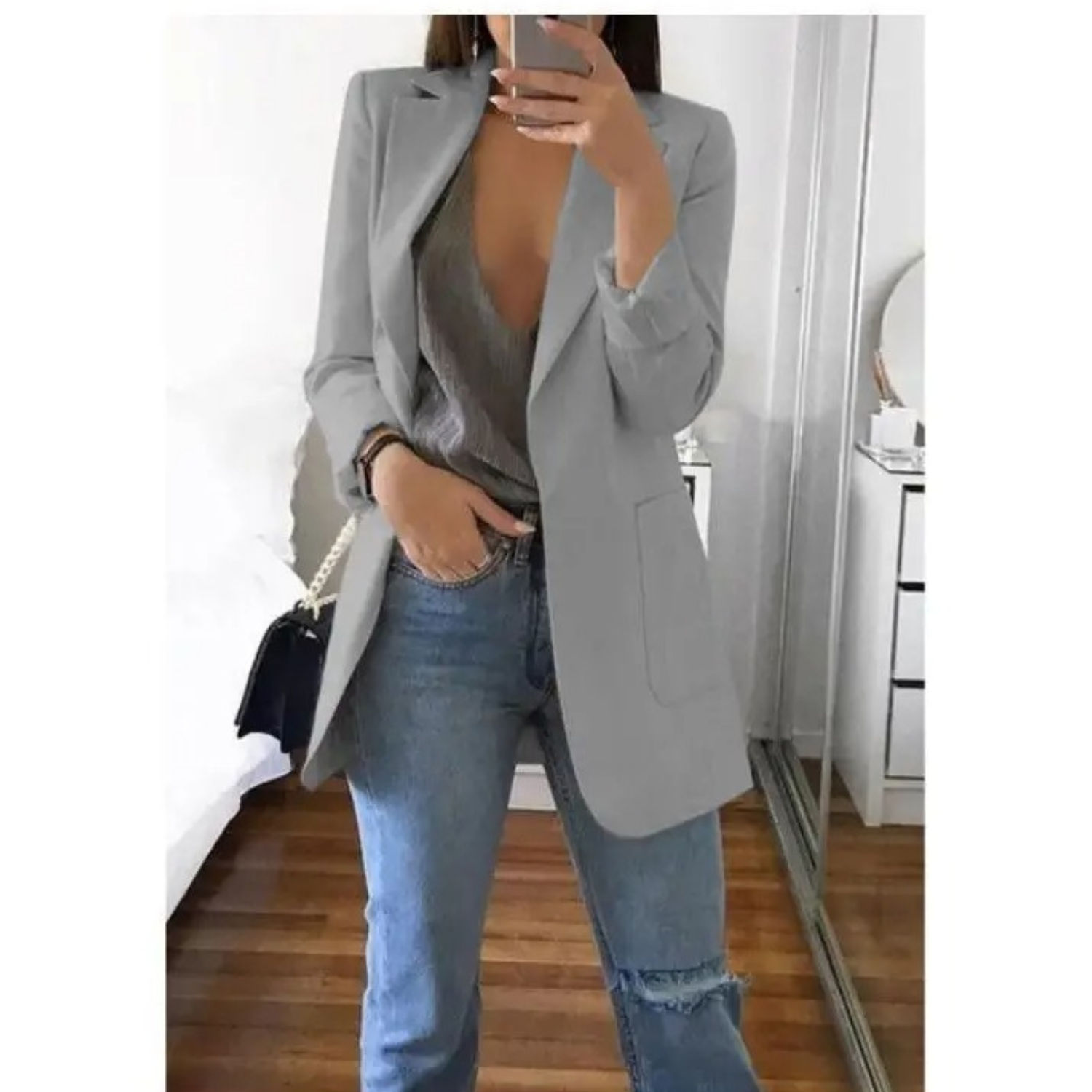 Eleganter gemusterter Doppelreiher-Blazer für Damen – Ideal für stilvolle Büro-Outfits