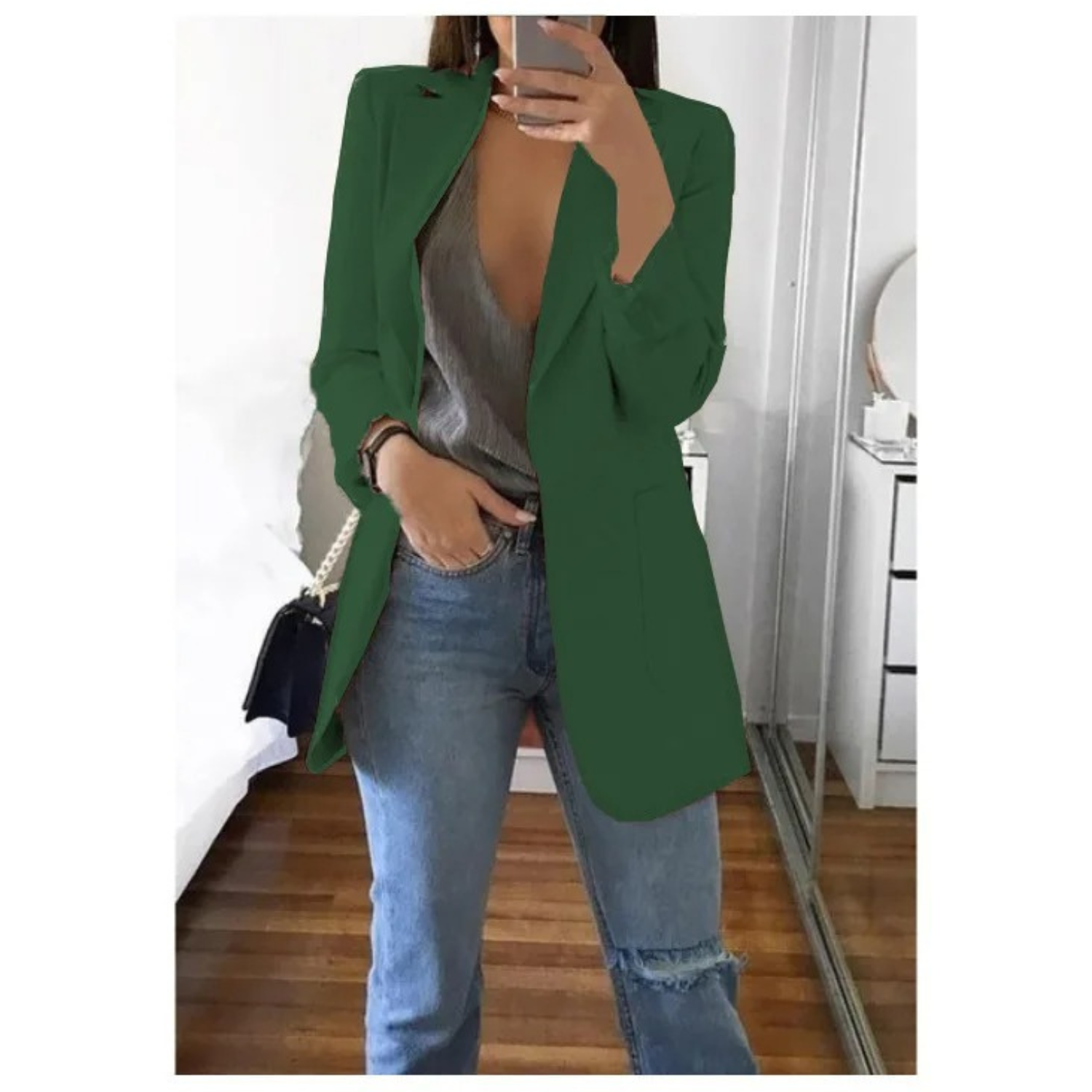 Eleganter gemusterter Doppelreiher-Blazer für Damen – Ideal für stilvolle Büro-Outfits