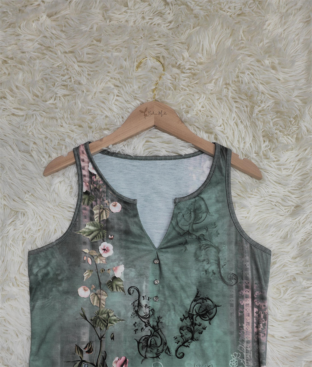 Ärmellose Bluse mit Aquarell-Blumenmuster