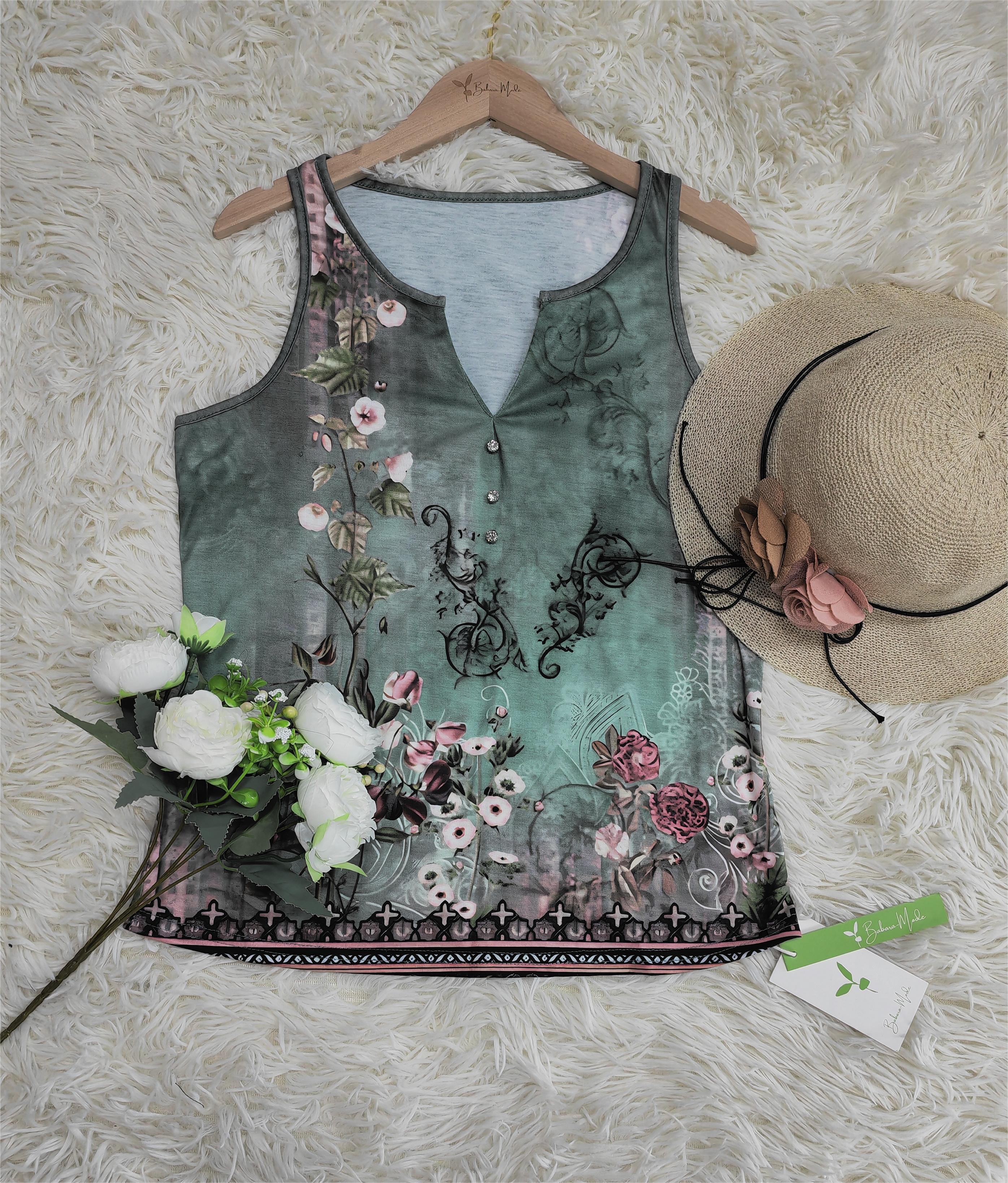 Ärmellose Bluse mit Aquarell-Blumenmuster