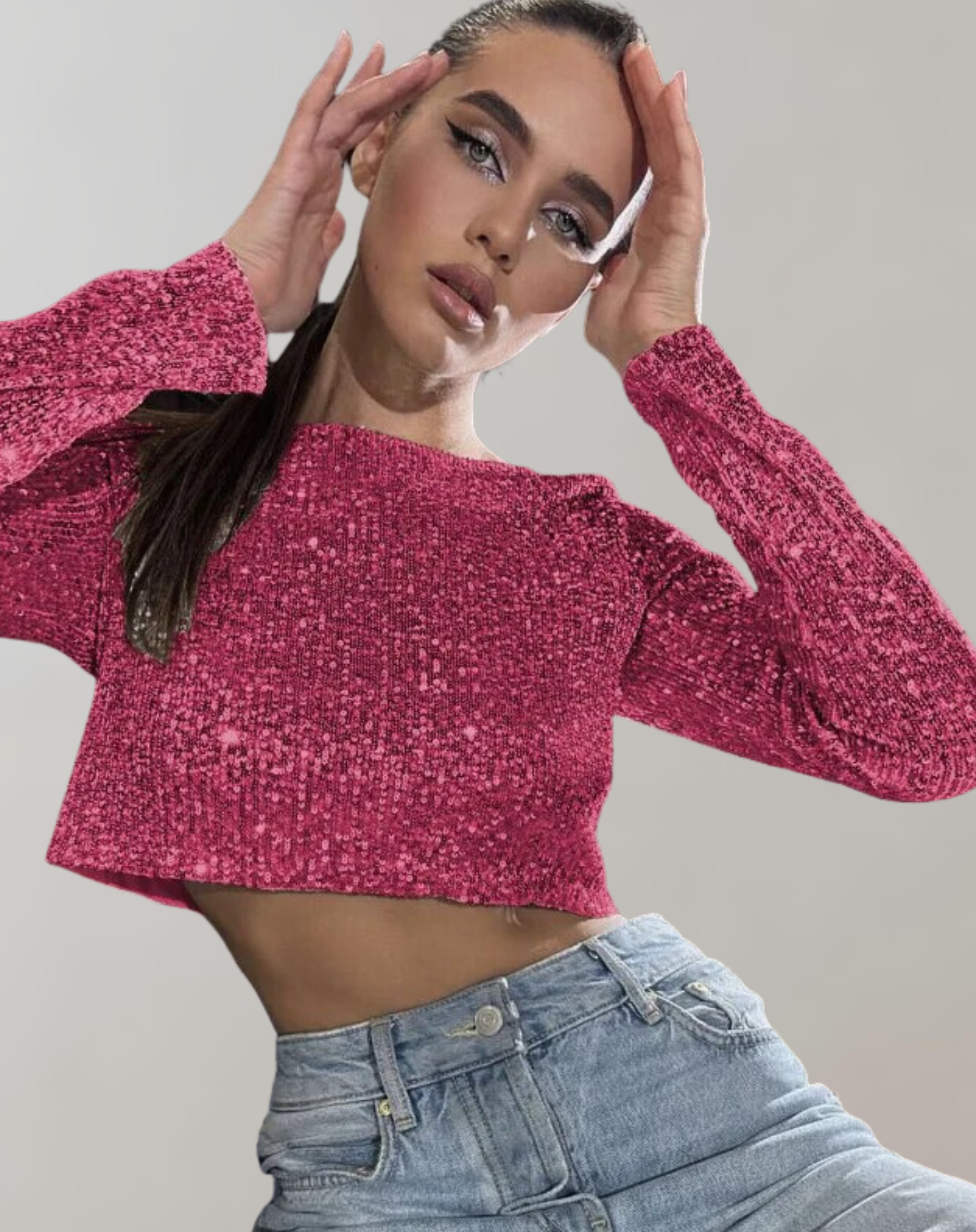 Funkelndes Pailletten-Cropped Top für Damen