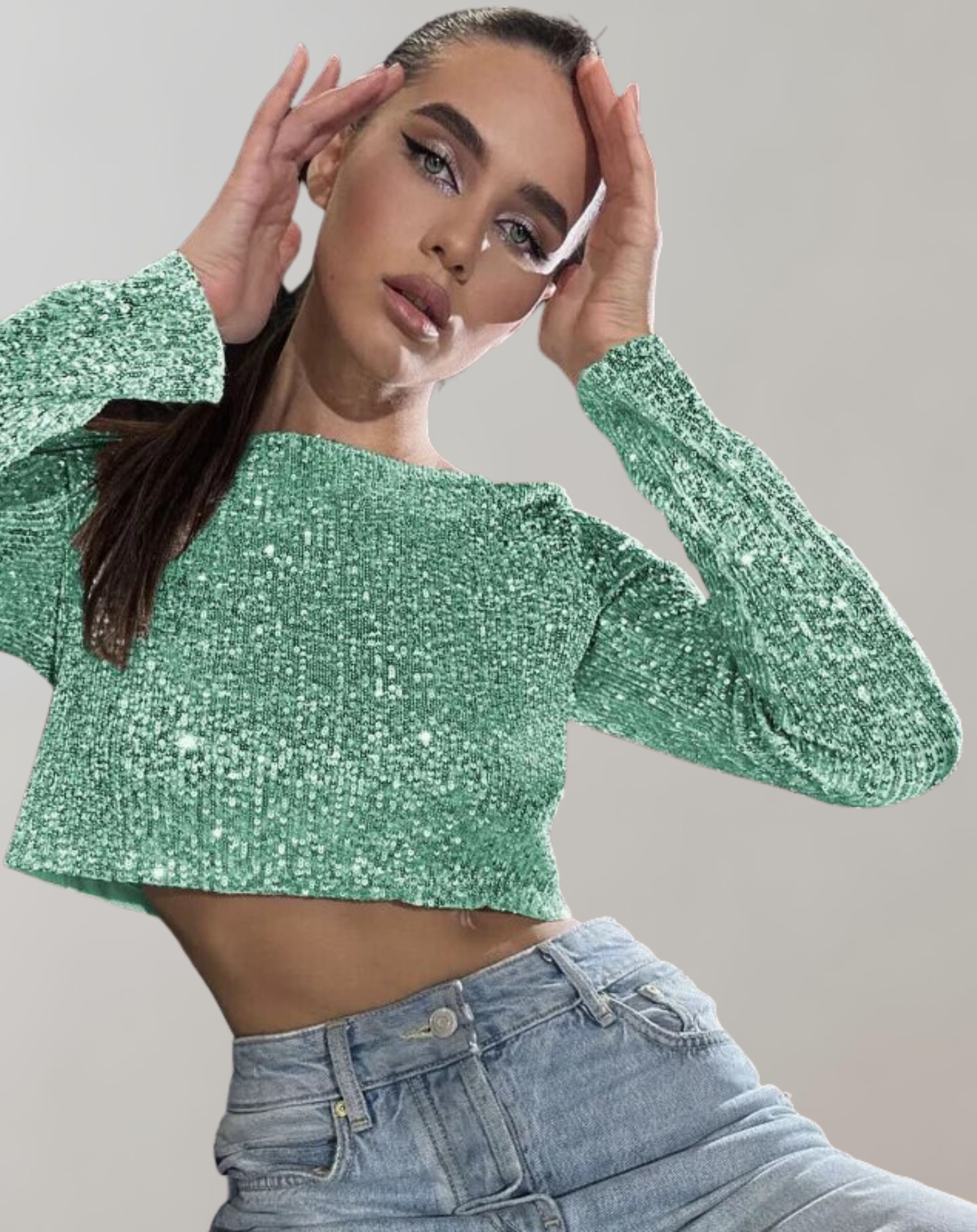 Funkelndes Pailletten-Cropped Top für Damen