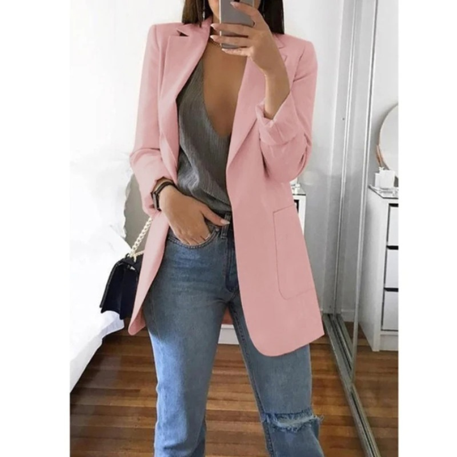 Eleganter gemusterter Doppelreiher-Blazer für Damen – Ideal für stilvolle Büro-Outfits