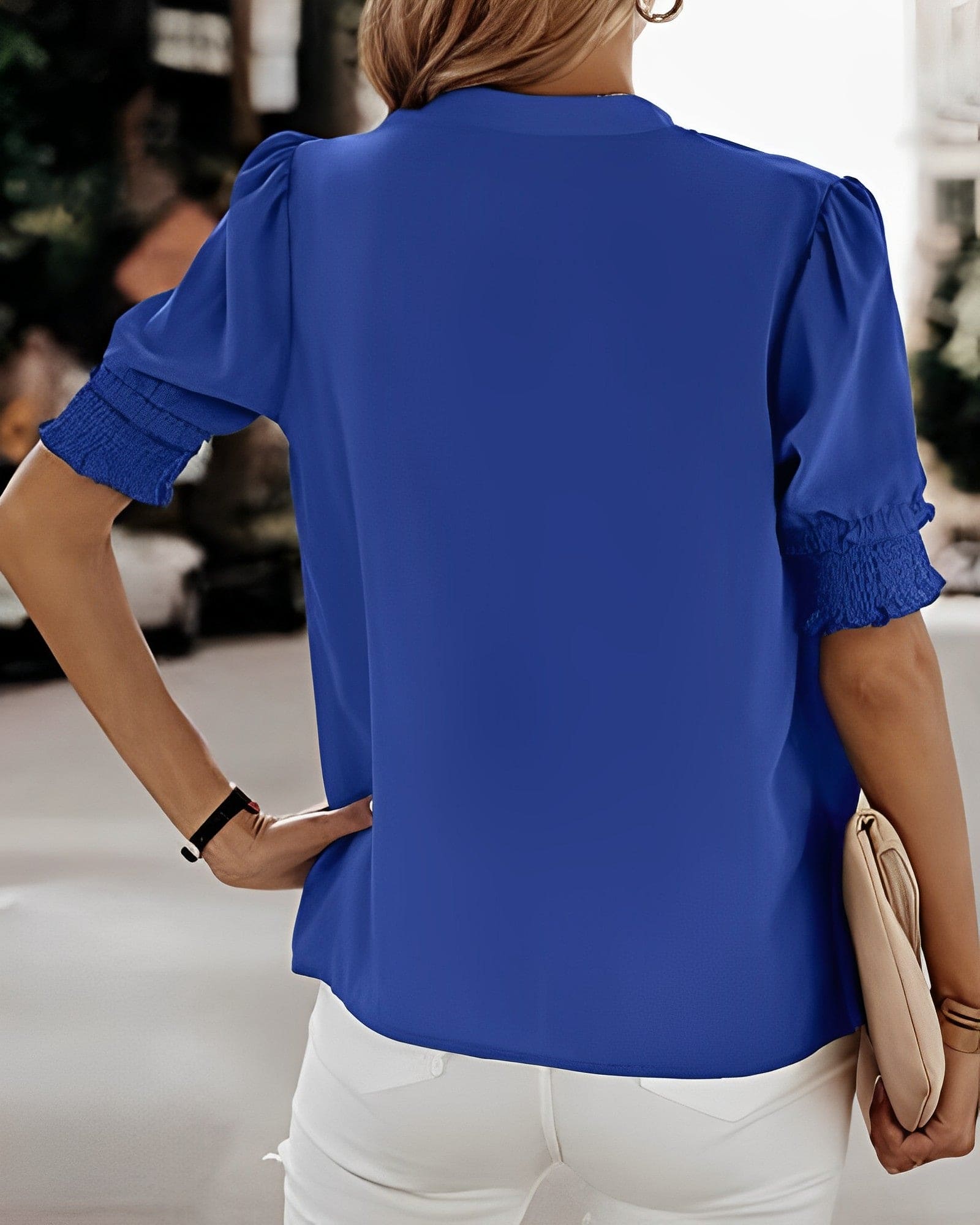 Kurze Ärmel V-Ausschnitt Bluse