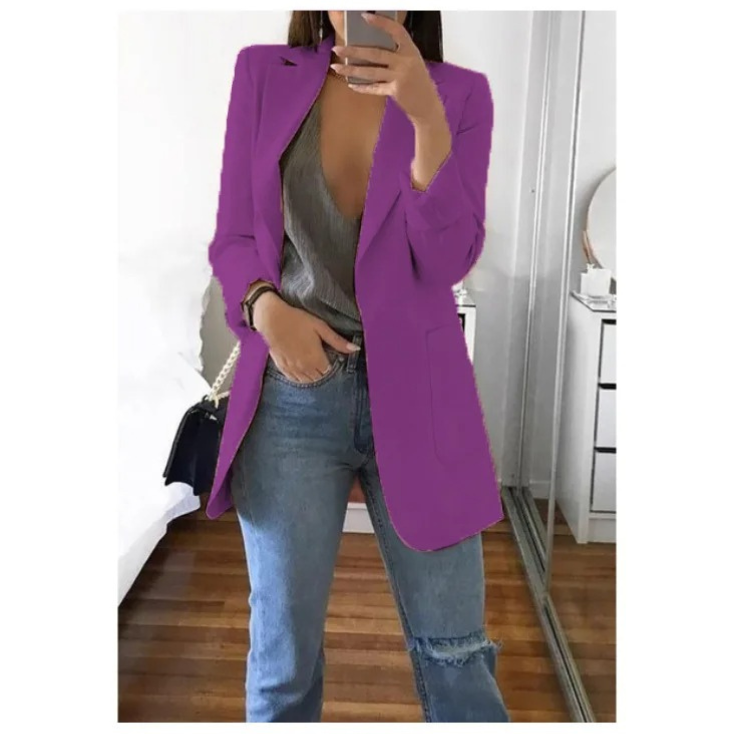 Eleganter gemusterter Doppelreiher-Blazer für Damen – Ideal für stilvolle Büro-Outfits