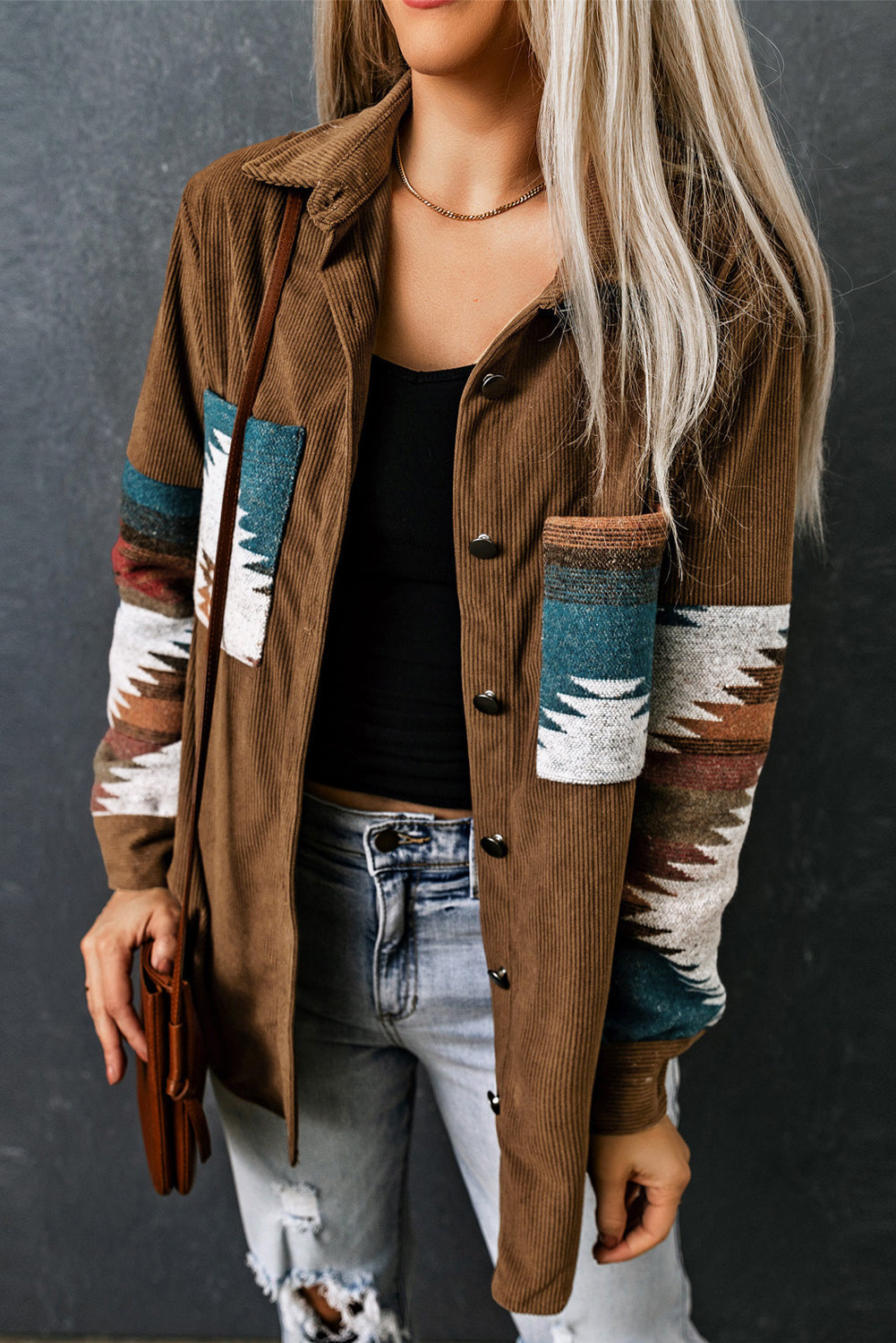 Azteken-inspirierte Cordjacke